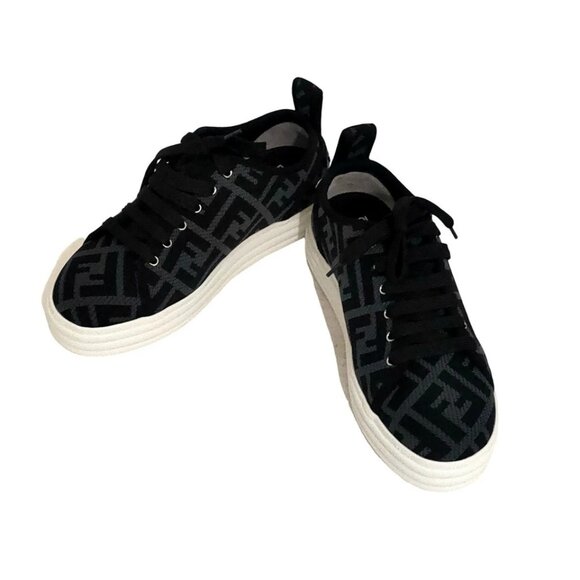 FENDI - Black Gray Polyamide Elastane Women's Sneakers 529-051225 - Picture 2 of 6